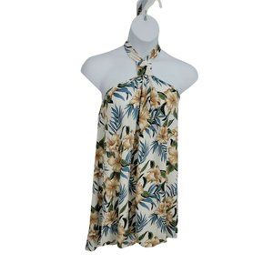 La Carrie White Tropical Halter Dress Size L NWT